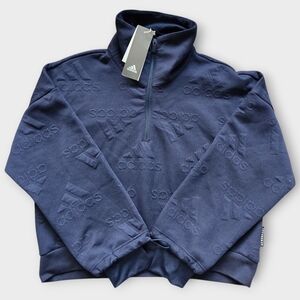 Adidas Aeroready Logo Jacquard Navy Sweatshirt Etched Thumbholes. Size: S